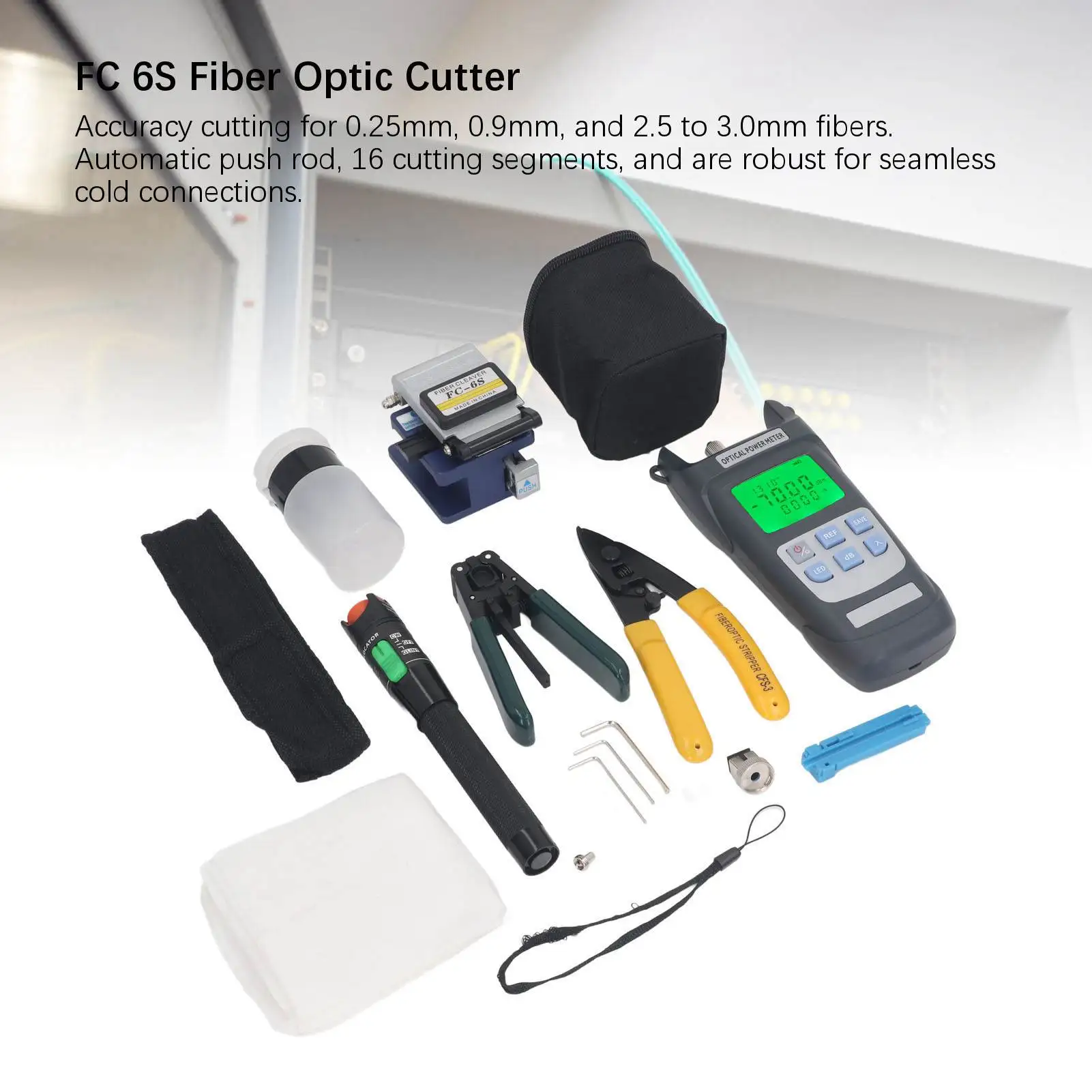 ชุดเครื่องมือใยแก้วนำแสง เครื่องวัดพลังงานแสง ปากกาแสงสีแดง ชุดปอกสายไฟเบอร์ สำหรับซ่อมบำรุงโทรคมนาคม FTTH