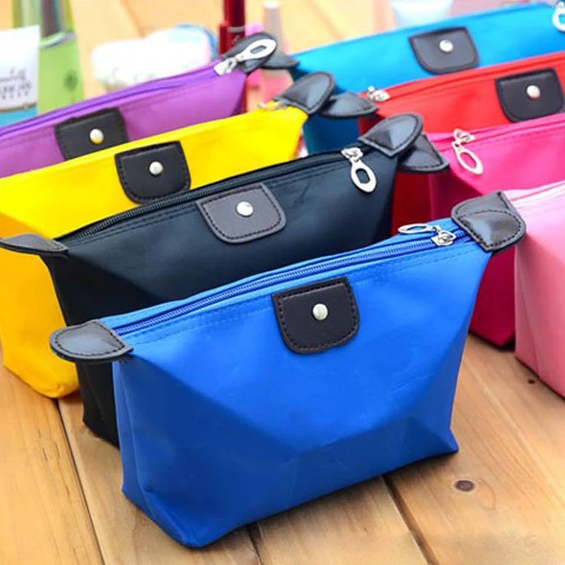 

5PCS/Lot Solid Color Cute Dumpling Cosmetic Bag Folding Crescent Bag Waterproof Oxford Cloth Storage Toilet Bag Makeup Bag