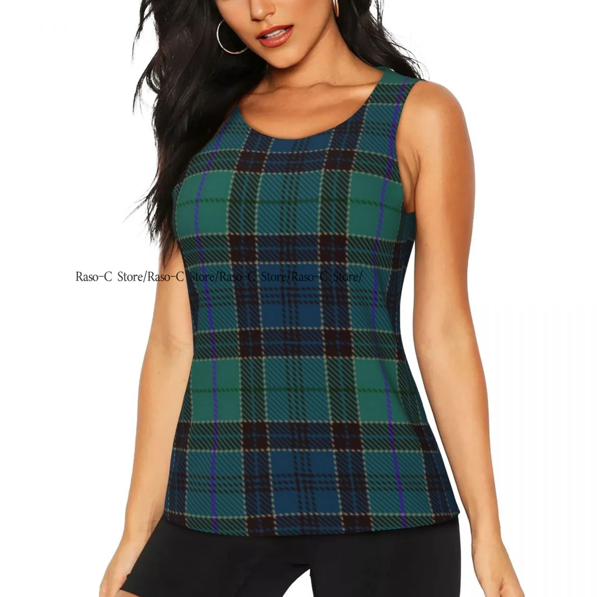 Women's Workout Tank Tops Quick Dry Sleeveless Athletic Shirts Traditional Scottish Folklore Plaid Pattern Gym Yoga Tops