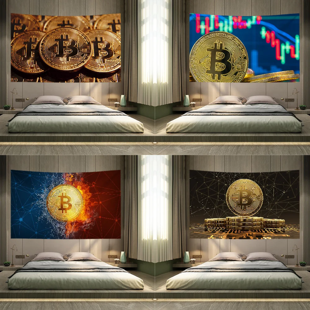 Bitcoin Digital Currency Tapestry Decoration Party Background Hanging Cloth Bedroom Tapestry Room Decor Aesthetic