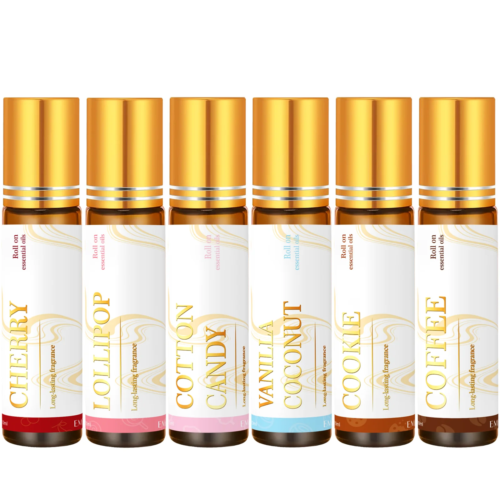 6 Stück/3 Stück 10ml Roller Ätherische Öle Schokolade Moschus Lollipop Vanille Kokosnuss Keks Lavendel Zuckerwatte Himbeere Kirsche Geschenke