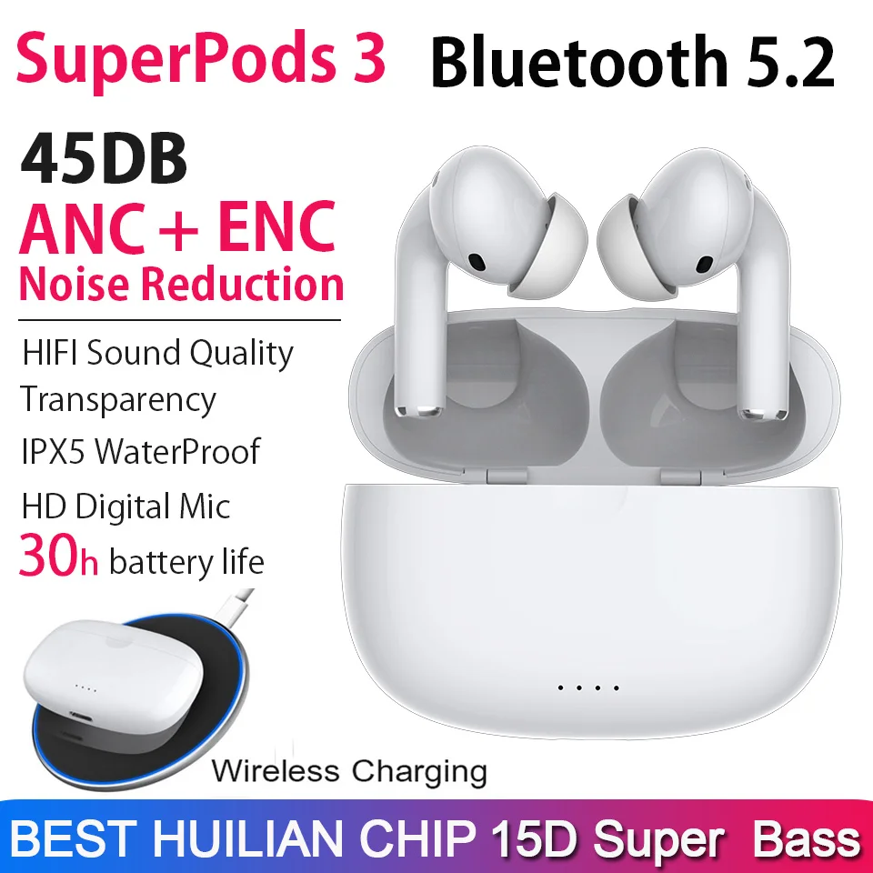 SuperPods AP3 i90000 MAX Pro 2 3 5 8 ANC TWS Earphones Super Bass Noise Cancelling Transparency Earbuds Bluetooth Headset HD MIC