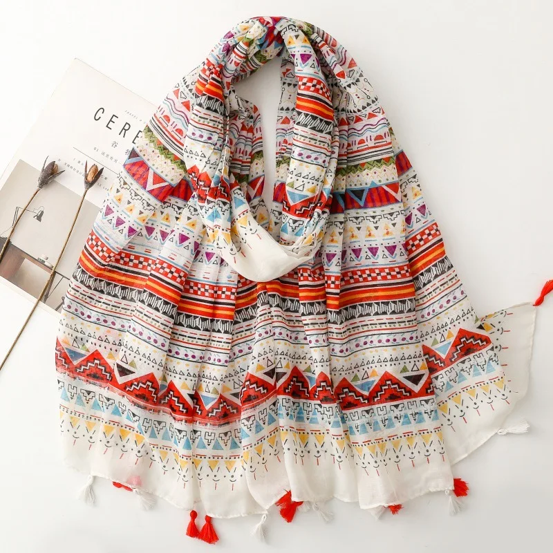 

Luxury Bohemian Styles Women Viscose Scarf Summer Beach Shawl Cotton Linen Feeling Tassel Pashmina Muslim Hijab Wrap Turban