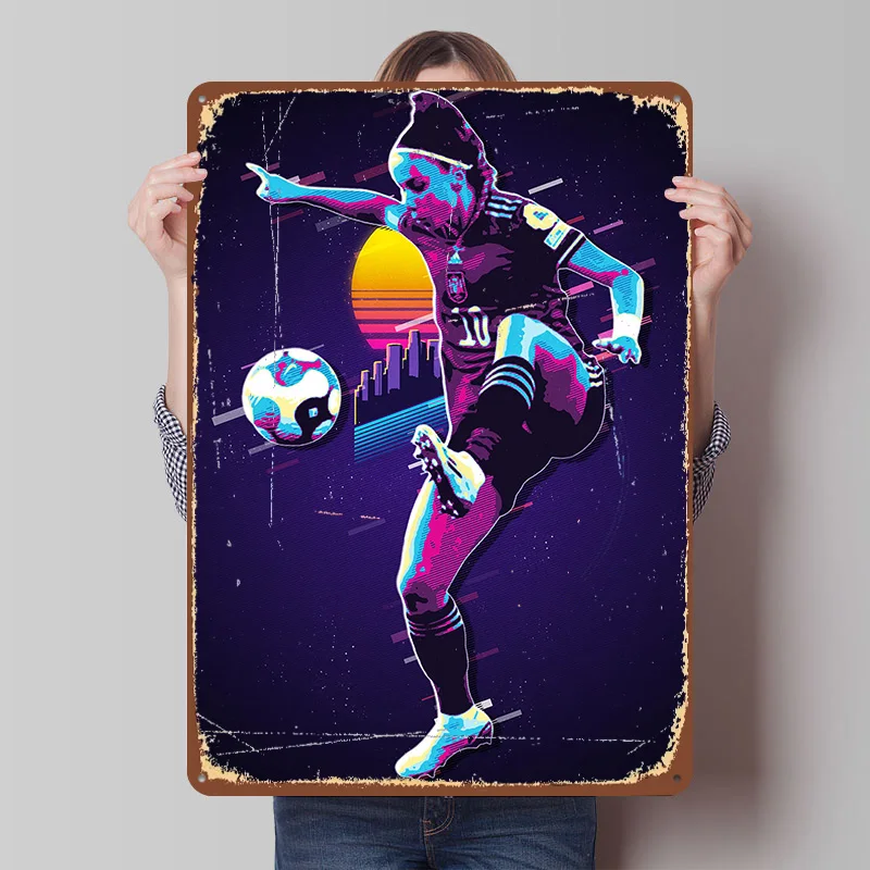 Póster Metálico de Jugador de Fútbol Athenea Del Cas Tillo, Arte Mural Personalizado, Letreros Retro Vintage de Hojalata para Decoración de Cuarto de Hombre, Juegos