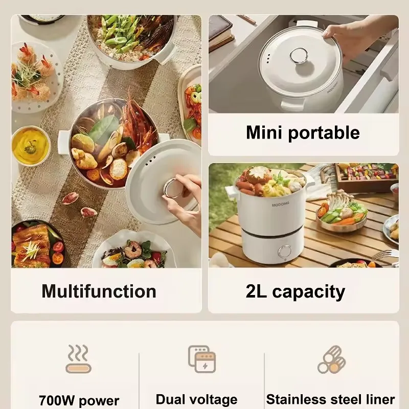 110V/220V Folding Electric Cooking Pot Dual Voltage Travel Multifunctional Pot 2 Gear Non-Stick Electric Frying Pan Hot Pot 2L