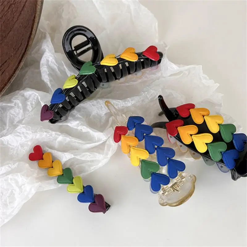 Girly Feeling Full Of Rainbow Love Hairpin 2023 New Trendy Head Clip Headdress One Word Broken Hairpin Hair Accessories