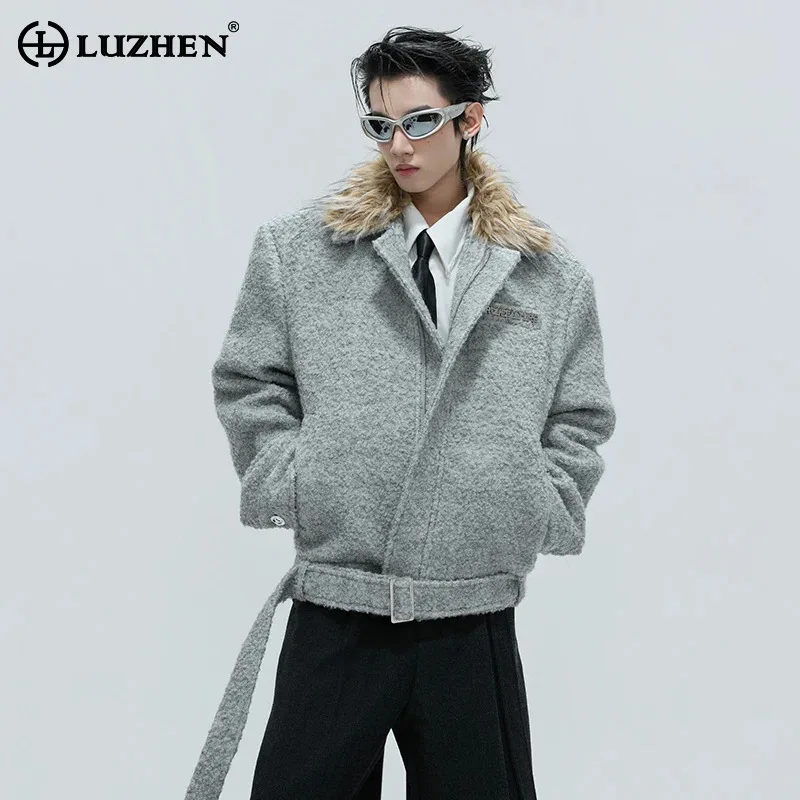 

LUZHEN 2025 Winter New Fur Patchwork Neck Belt Decorate Casual Jacket Men's Fashion Handsome Luxury High Quality Clothes JY4900