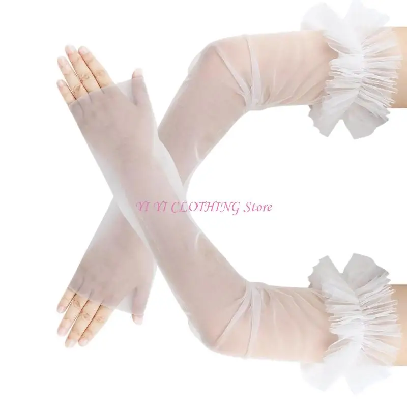 N5KF Seethrough แขนแขนถุงมือถุงมือผ้าคลุมแขนสำหรับชุดแต่งงานชุดแต่งงานของเจ้าสาว