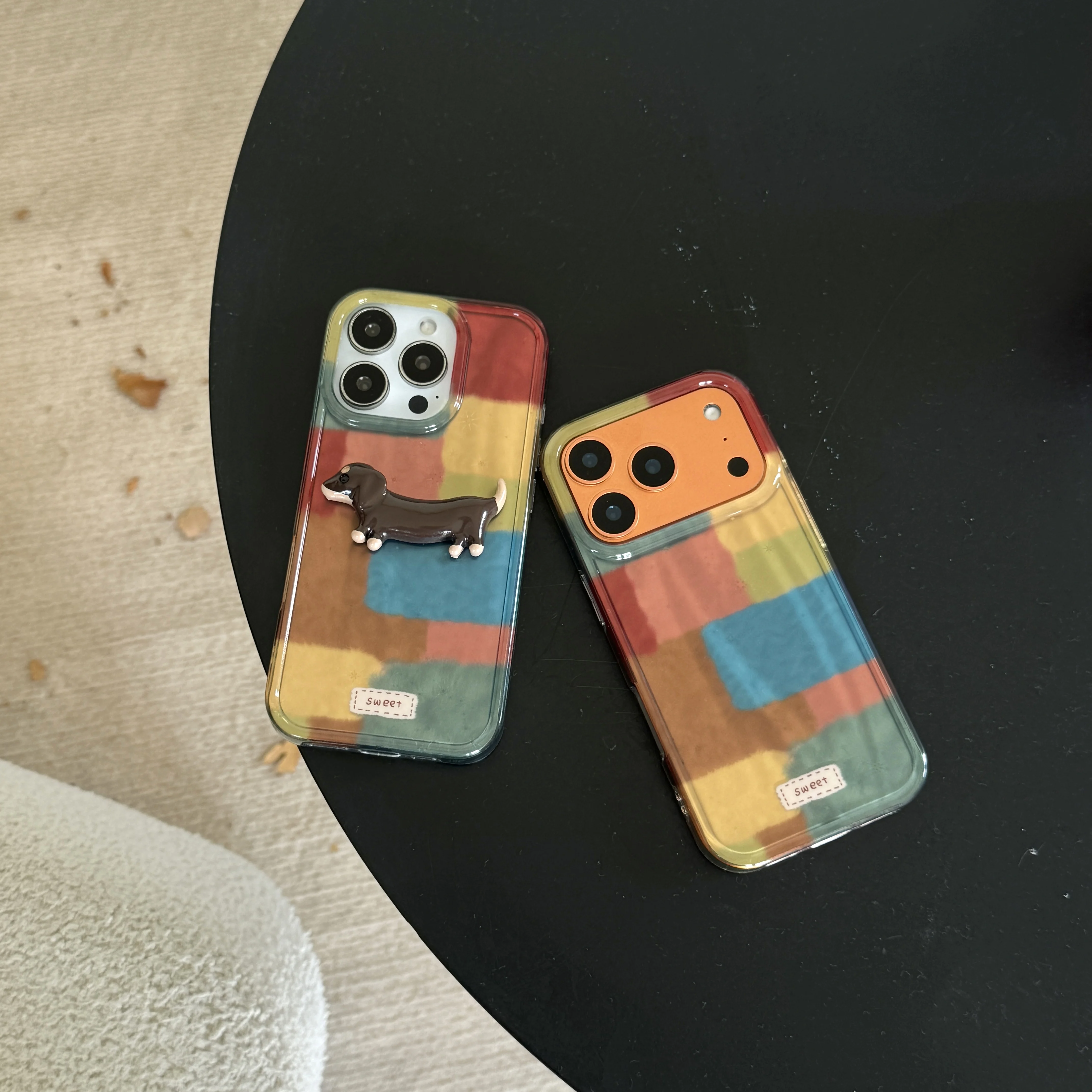 Estética de retazos coloridos con funda de teléfono 3D Kawaii Dachshund para iPhone 17 16 15 14 13 Pro Max funda trasera para teléfono Capa