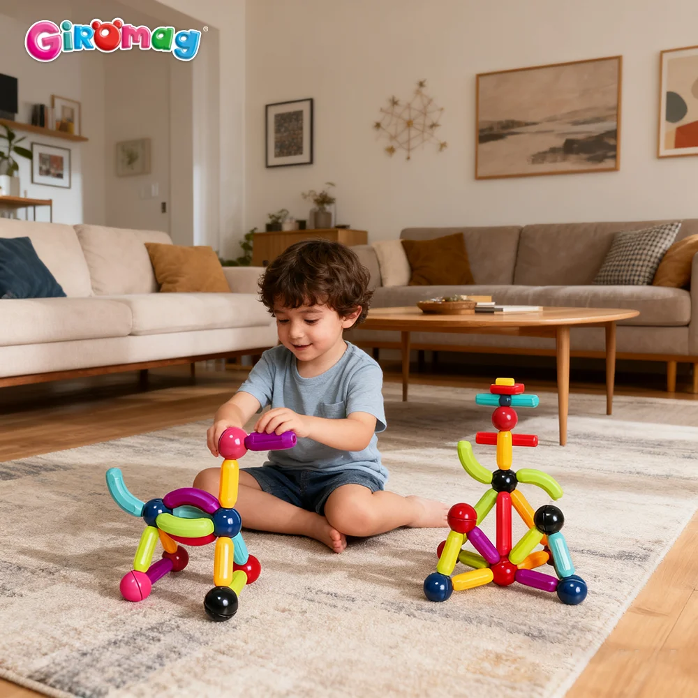 

GIROMAG 98PCS Magnetic Rods Building Set STEM Educational Construction Toys for Kids Ages 3-12 Creative Learning Gift