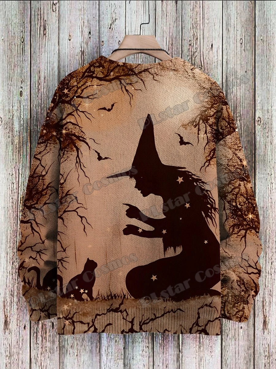 Halloween Funny Cats Frog Raven Bat Pattern 3D Printed Men's Knitted Pullover Winter Unisex Casual Knit Pullover Sweater ZZM132