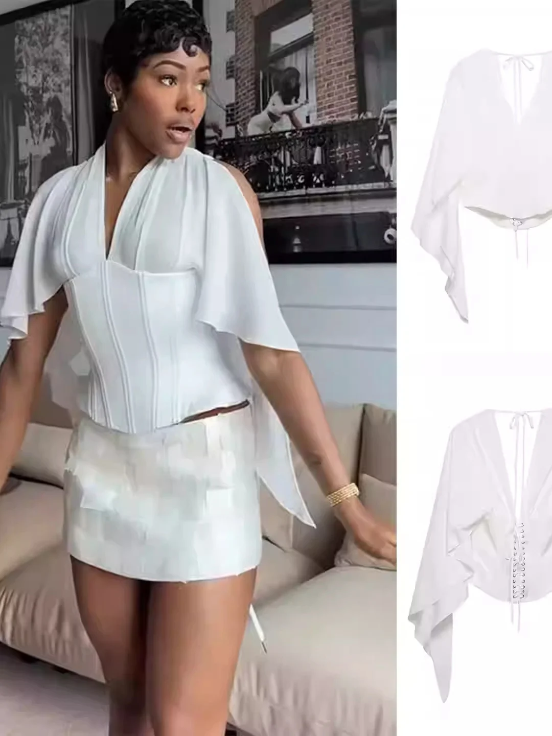 

Женская модная облегающая повседневная блузка с глубоким V-образным вырезом до плеч, лето 2026, стильный топ с утягивающим эффектом на талии, для трансграничной торговли