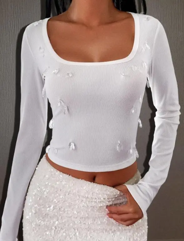 

2026 Spring/summer Women's Elegant and Sexy Three Dimensional Sexy Base Long Sleeve Top