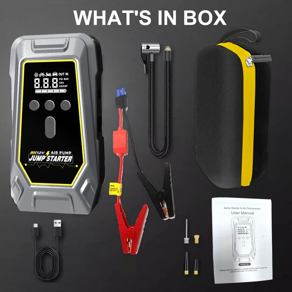 GKFLY 4 In 1 4000A 7000A Jump Starter 150PSI Pump Air Compressor 59.2Wh Power Bank 12V Starting Device Digital Tire Inflator