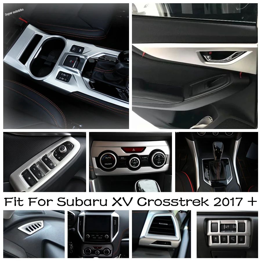 

Matte Interior Gear Shift Box Side Strip / Door Handle Bowl / Head Lamps Button Cover Trim For Subaru XV Crosstrek 2017 - 2021