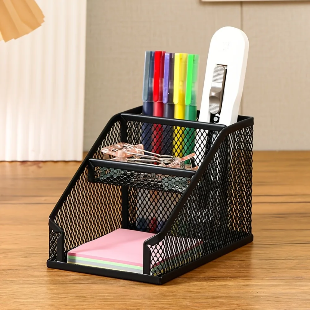 New Metal Mesh Desk Organizer Sturdy Creative Stationery Organizer Space-saving File Storage Rack For Office Supplies
