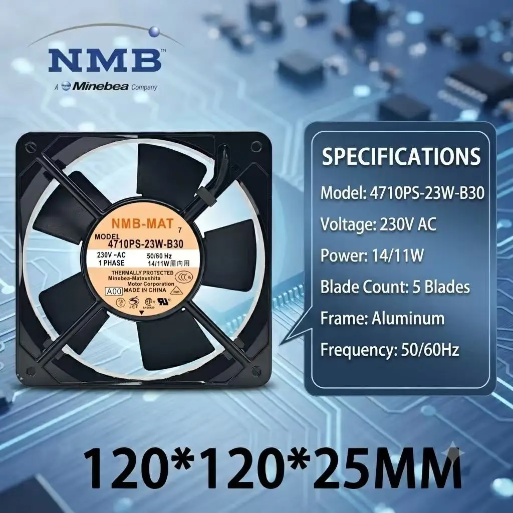 Ventilateur de refroidissement axial AC NMB 4710PS-23W-B30 120x120x25mm 230V 5 pales, cadre en aluminium, ventilateur de refroidissement industriel à protection thermique