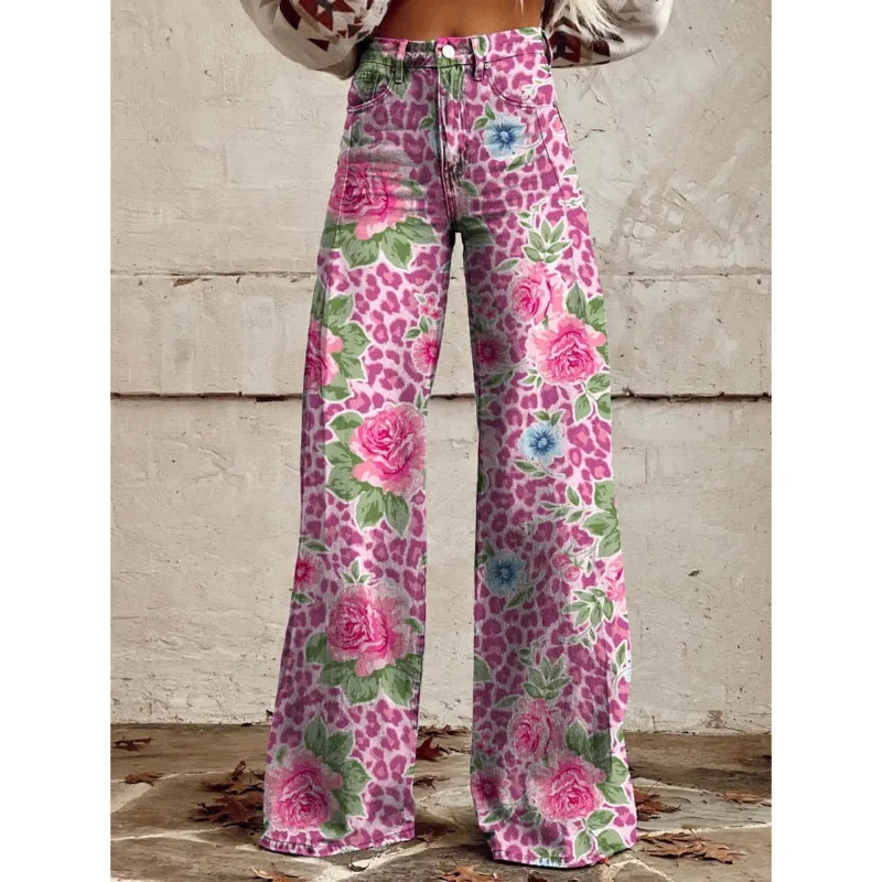 Nuovo Y2K Baggy Cherry Blossom Ricamo Modello Jeans Harajuku Retro Hip Hop Streetwear Uomo Donna Gotico Casual Gamba larga Pante