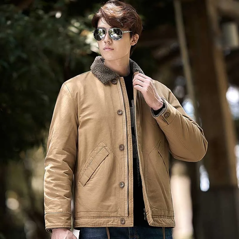 

Men Winter Warm Fleece Lined Casual Jackets Fur Collar Thermal Windbreak Outwear Coats Size M-5XL