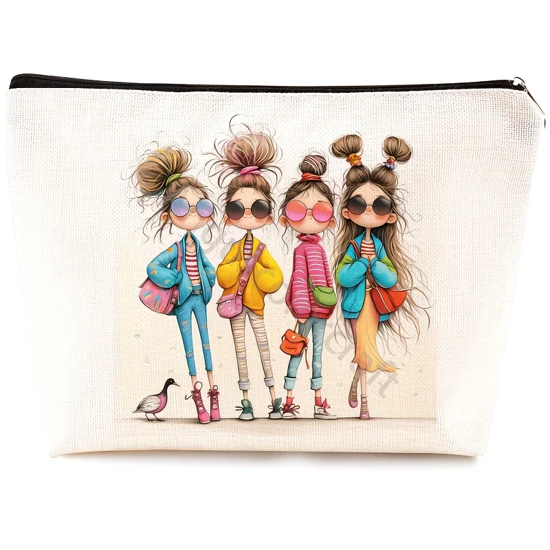 

A Cartoon Girl Makeup Bag - Cute Multifunctional Zipper Bag For Women, Jewelry Storage Bag