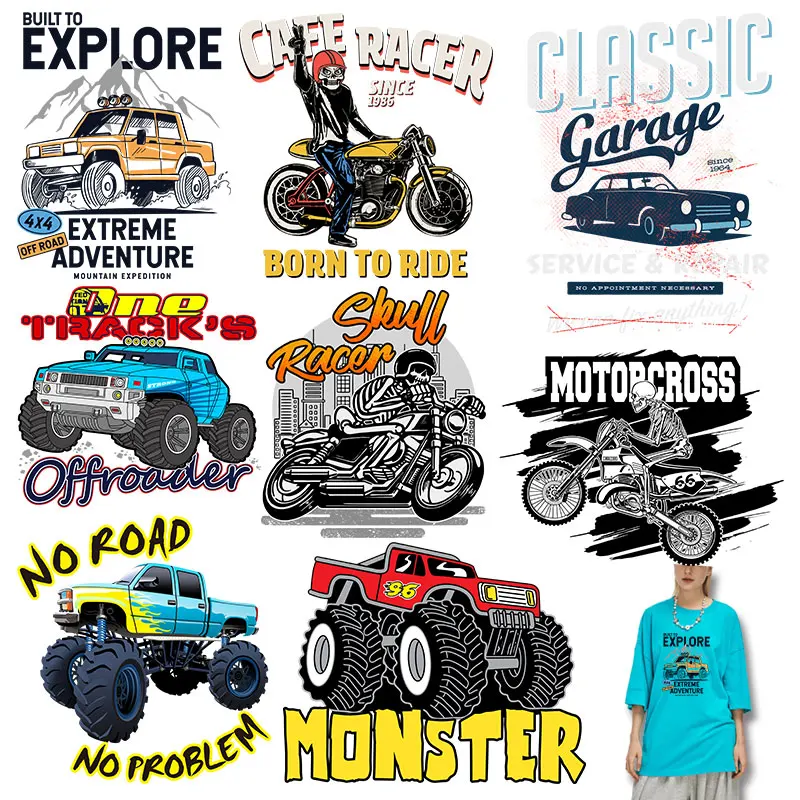 

Classic Car Thermal Transfers Decals Patch Character Patch for Clothing Heat-sensitive patches Stickers on fabric