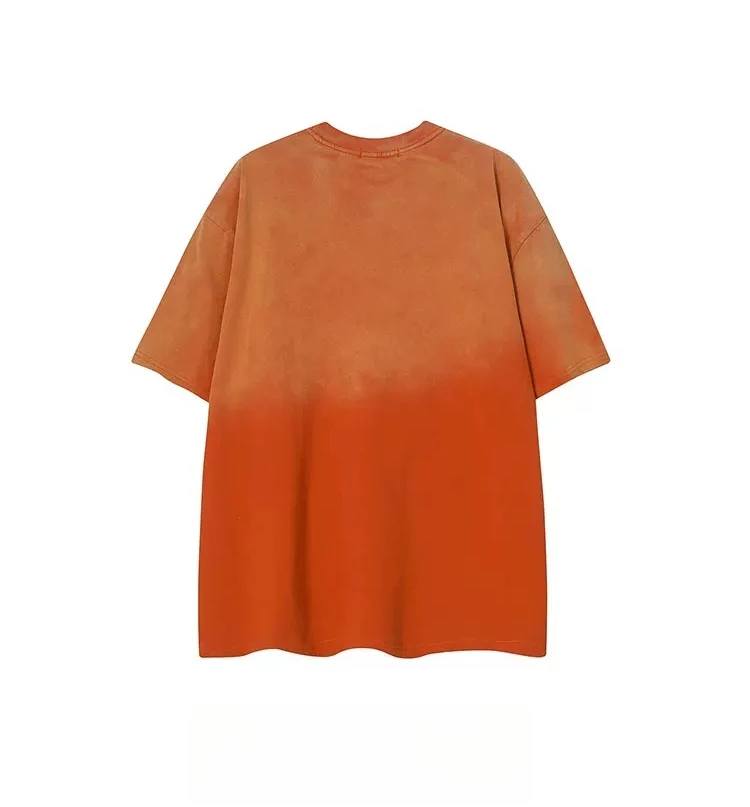 Summer Men's Y2K Gothic Spectra Print Orange Gradient Loose Short Sleeve Streetwear Casual Cotton Round Neck T-Shirt