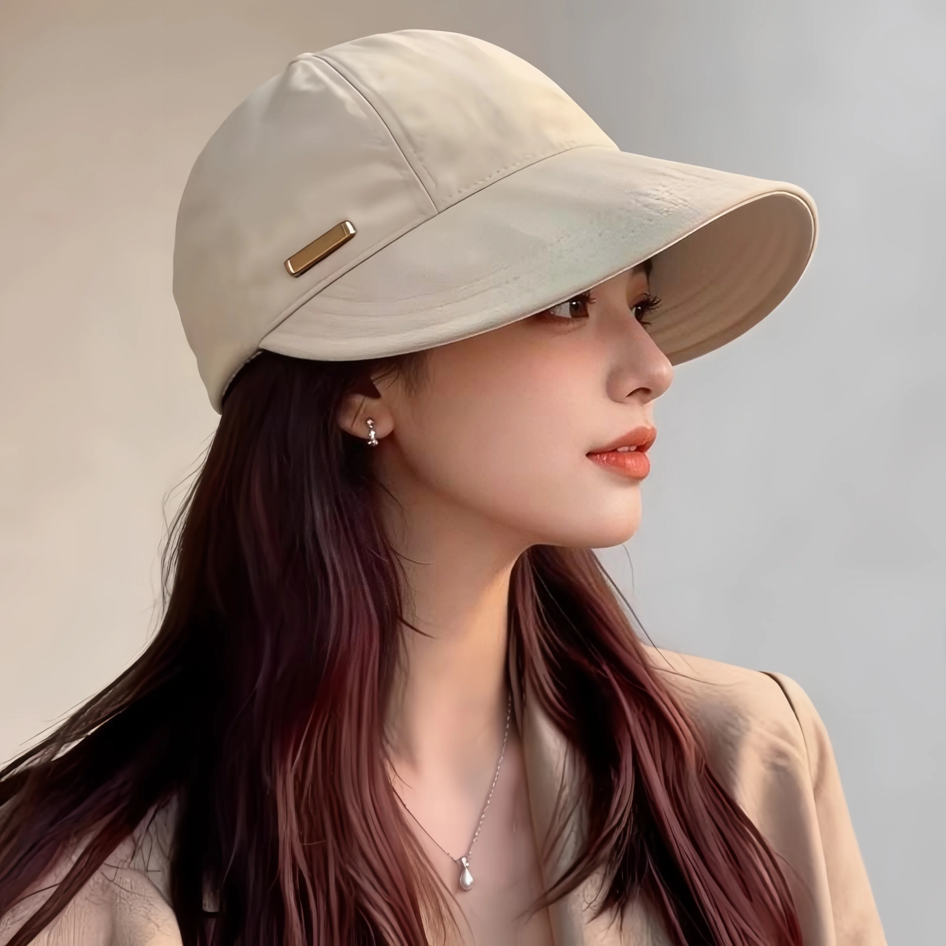 Women's Sun Protection Fishing Cap Wide Brim Hat Face Slimming Quick Dry Large Head Circumference Duckbill Cap Casual Style