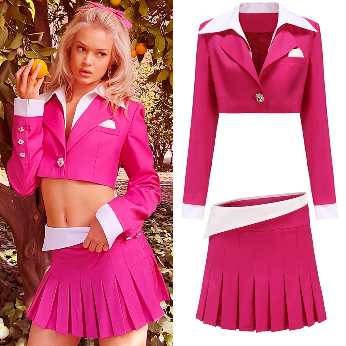 

2022 Spring And Autumn New Fashion Show Waist Sexy Street Performance Net Celebrity Short Pleated Skirt Two-piece Suit Women