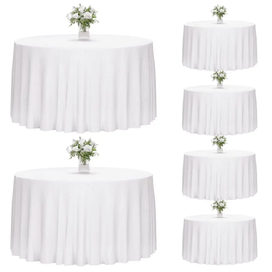 

6 Pack White Round Tablecloth, 120 Inch Round Table Cloth Polyester Fabric Washable Table Covers for Wedding, Party, Banquet, Ch