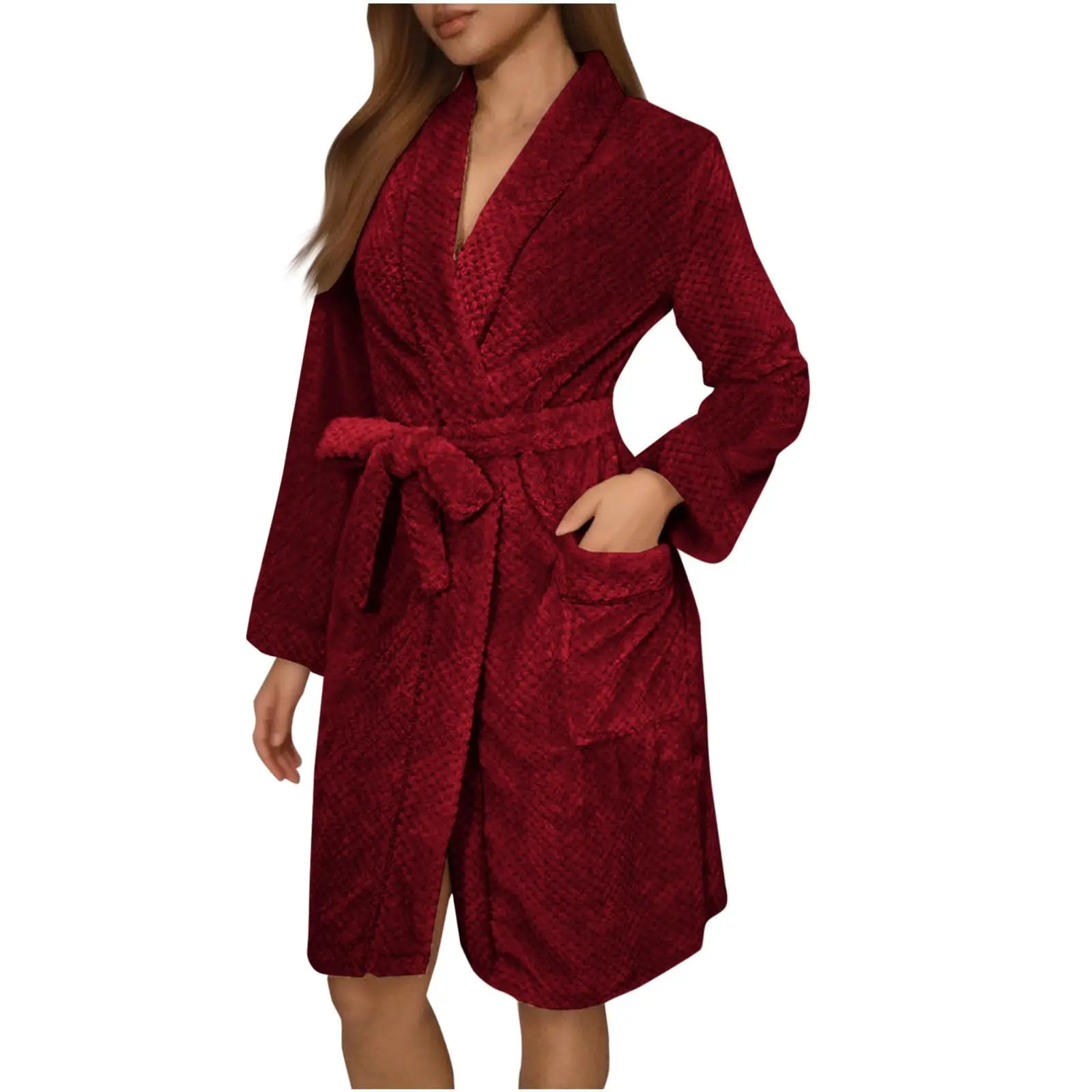 Women'S Long Sleeved Autumn And Winter Warm Bathrobe Home Clothes Plush Solid Color Sleeping Robe Home Clothes