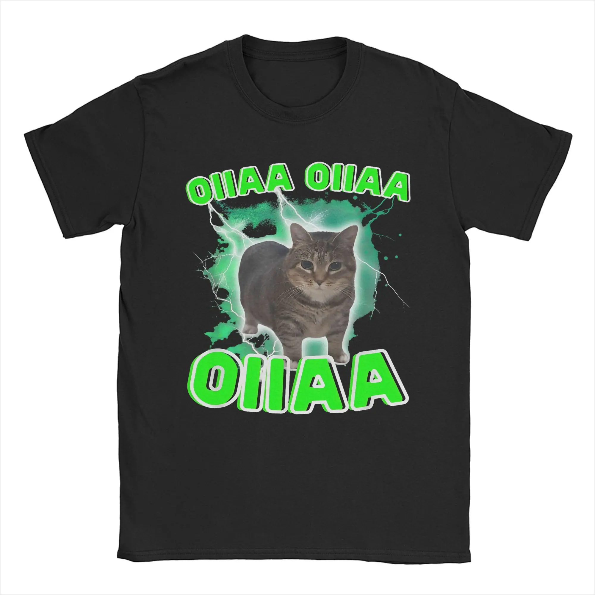 Mens Womens Oiiaa Oiiaa Cat Brainrot Viral Spining Cat Meme Shirt 100% Cotton Printed T-Shirt  Top Clothing