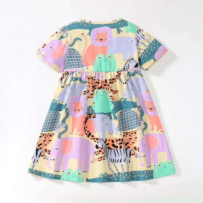 Little maven 2024 Party Children \'s Clothing for Kid Clothes for Baby Girls Summer Cotton Cartoon Rainbow Kids Dresses