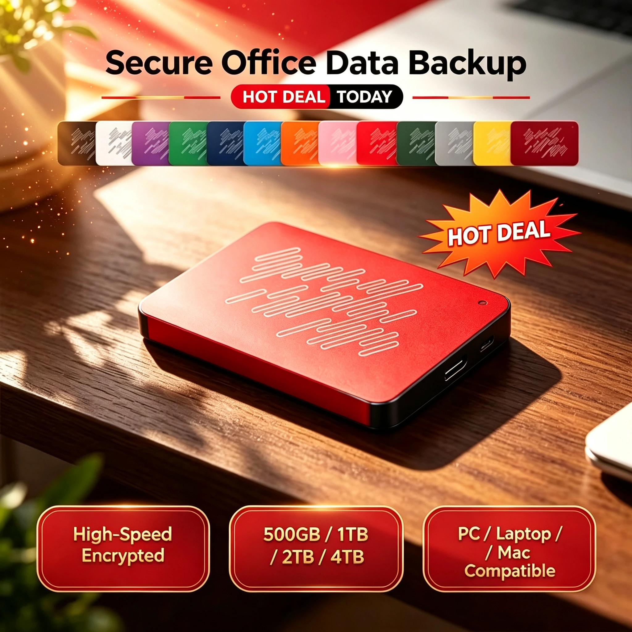 Portable A3 Series USB3.0 SSD External Hard Drive, 500GB 1TB 2TB 4TB Black Solid State Disk for Gaming Console & Office Mac