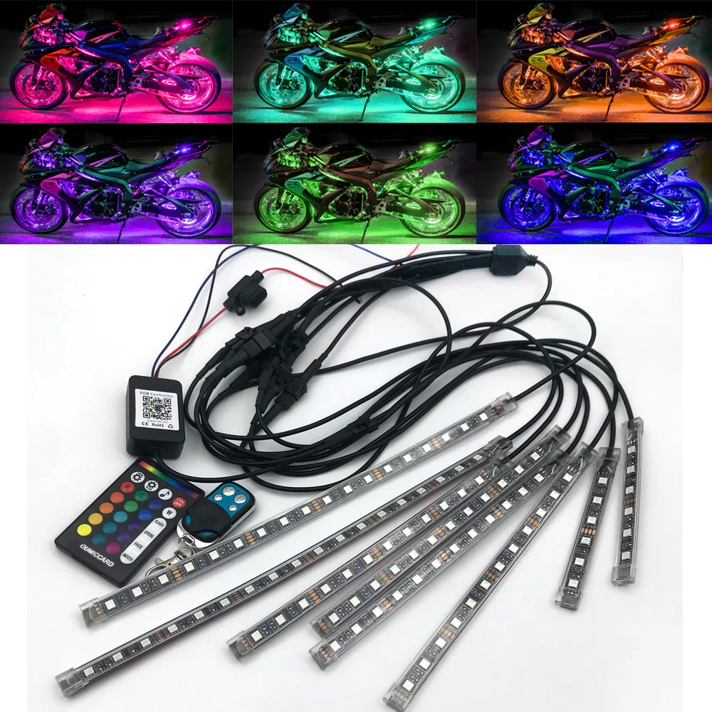 OUMICCARD 8PCS APP Motorcycle LED Light Kit With RGB Multi-color Waterproof LED Light Strip Neon Light Suitable For HarleyYamaha