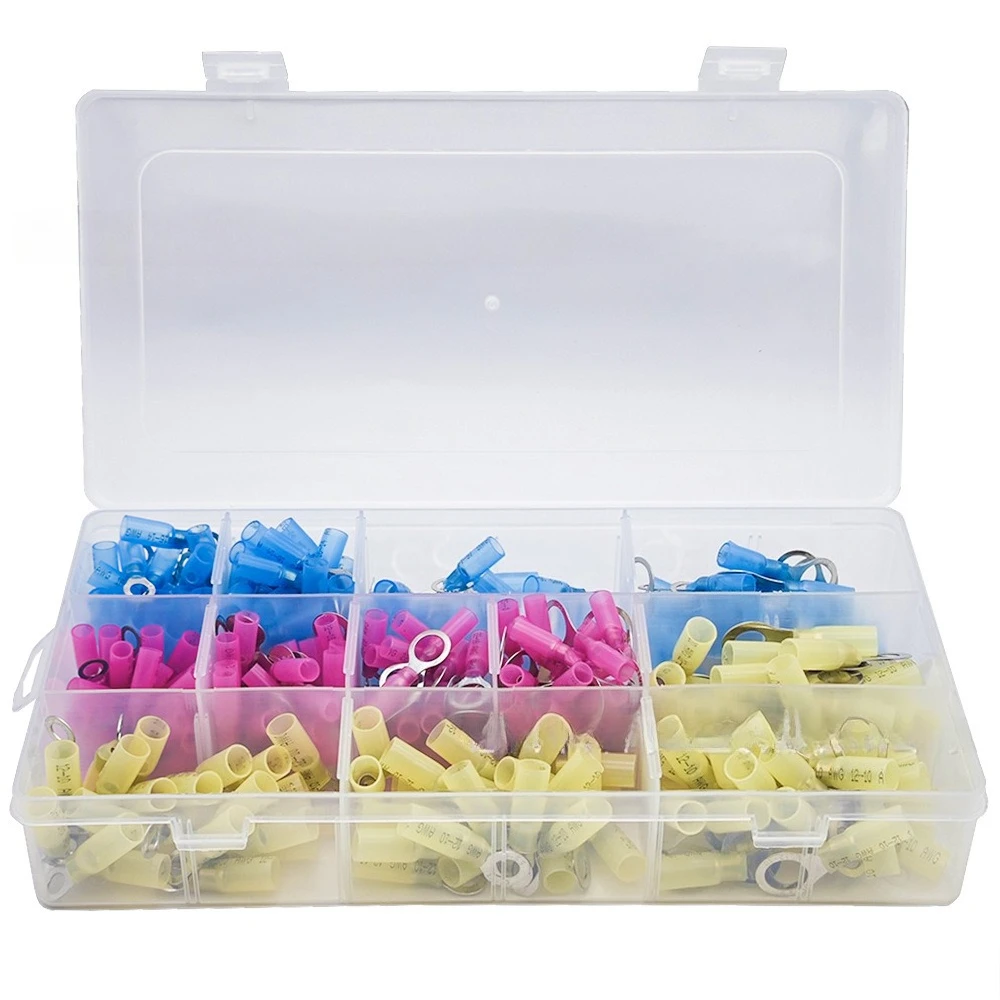 300PCS Box HRV Heat Shrink Ring Terminals Kit, O-Type Insulated Waterproof Wire Crimp Connectors Assortment