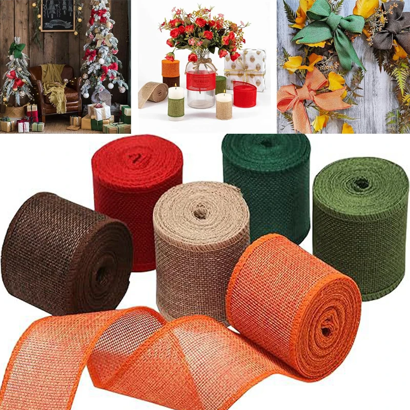 3M/Roll Burlap Ribbon Rolls Wrapping Burlap Ribbon Natural Orange Brown Olive Green Jute for Christmas Crafts Wedding Decor