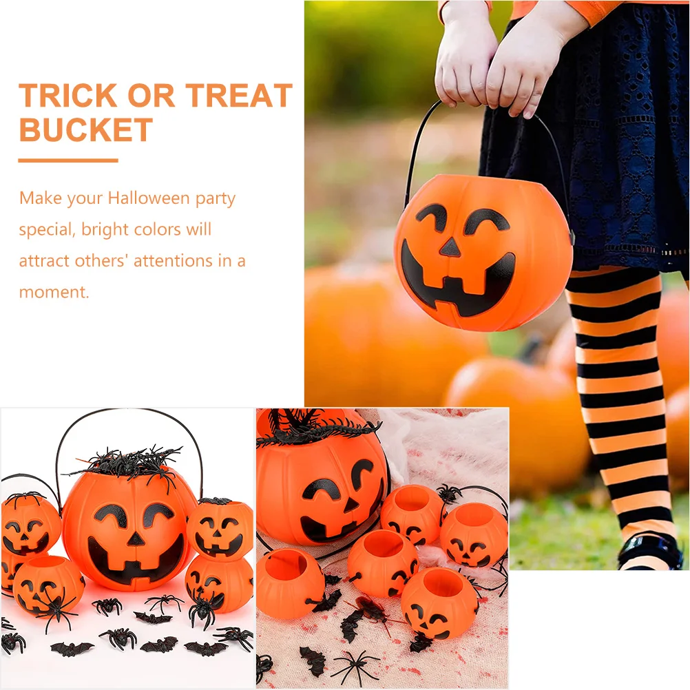 6 Pcs Tub Plate Halloween Pumpkin Bucket Child Tray Decor Candy Holder Lantern Pail Trick Treat