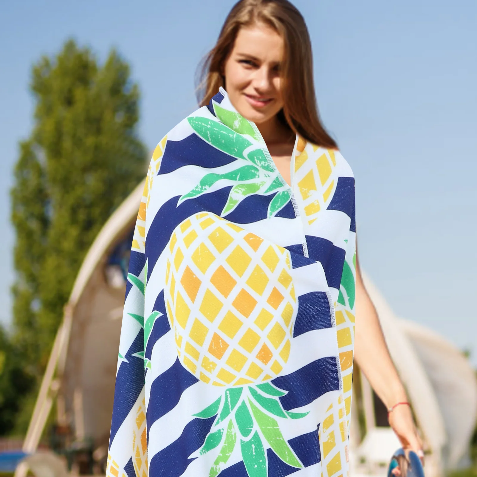 

Large Beach Towel Fruit Pattern Quick Dry Soft Superfine Fiber Travel Swimming Beach Accessory Holiday Essential