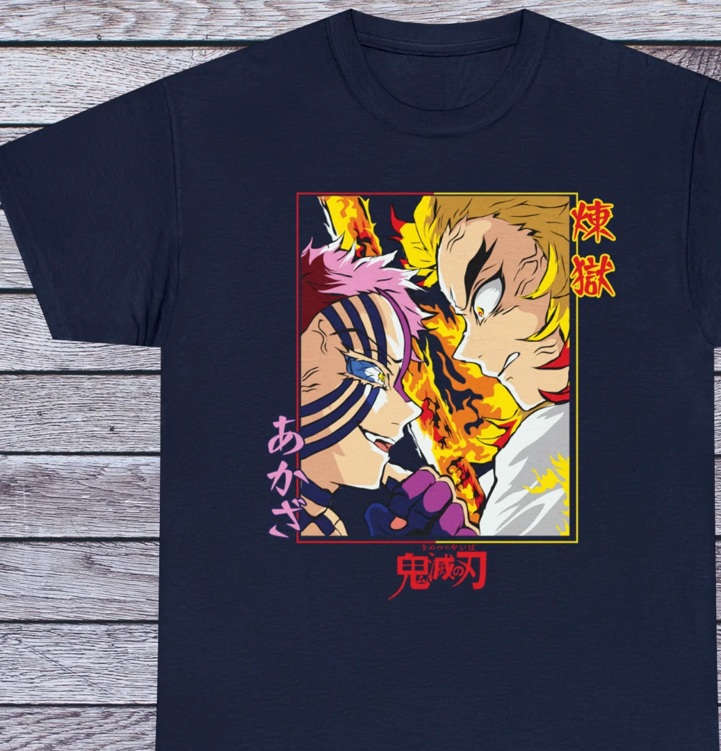 Rengoku Akaza Demon Slayer Shirt Manga Tee Anime Clothing Japanese KNY Tanjiro