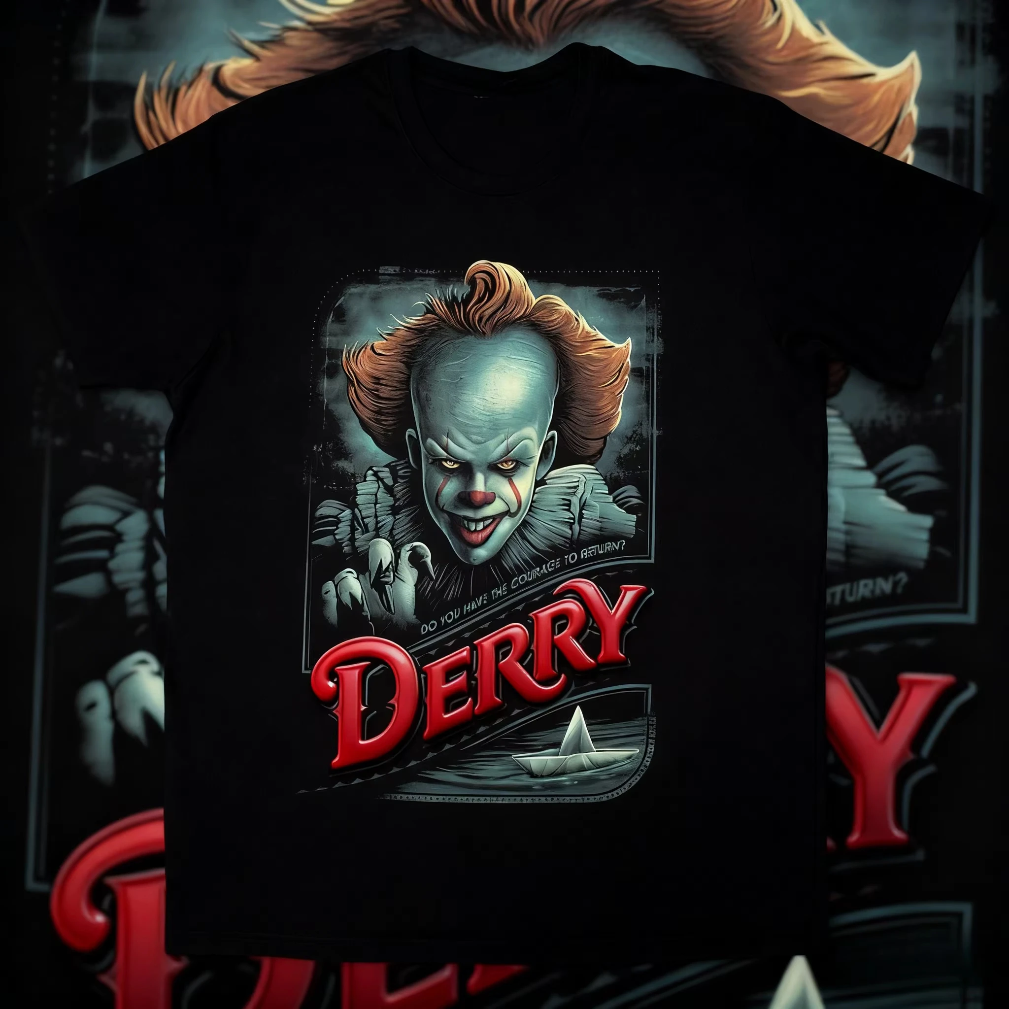 2025-26 Summer IT Pennywise Derry 100% Cotton Printed T-shirt Short Sleeve Shirt Unisex Men Women Men's Black Crew Neck Casual