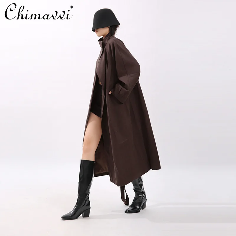 

2025 Autumn French Style Solid Color Lace-Up Slim Trench Coat Elegant High-End Single Button Casual Long Jackets Women Overcoats