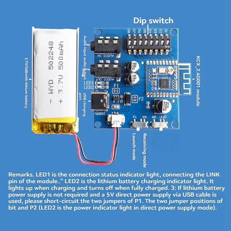 Audio Module 2.4G High Fidelity Wireless Stereo Module with Baseboard Evaluation Kit DIY Wireless Speaker Modification-WDL