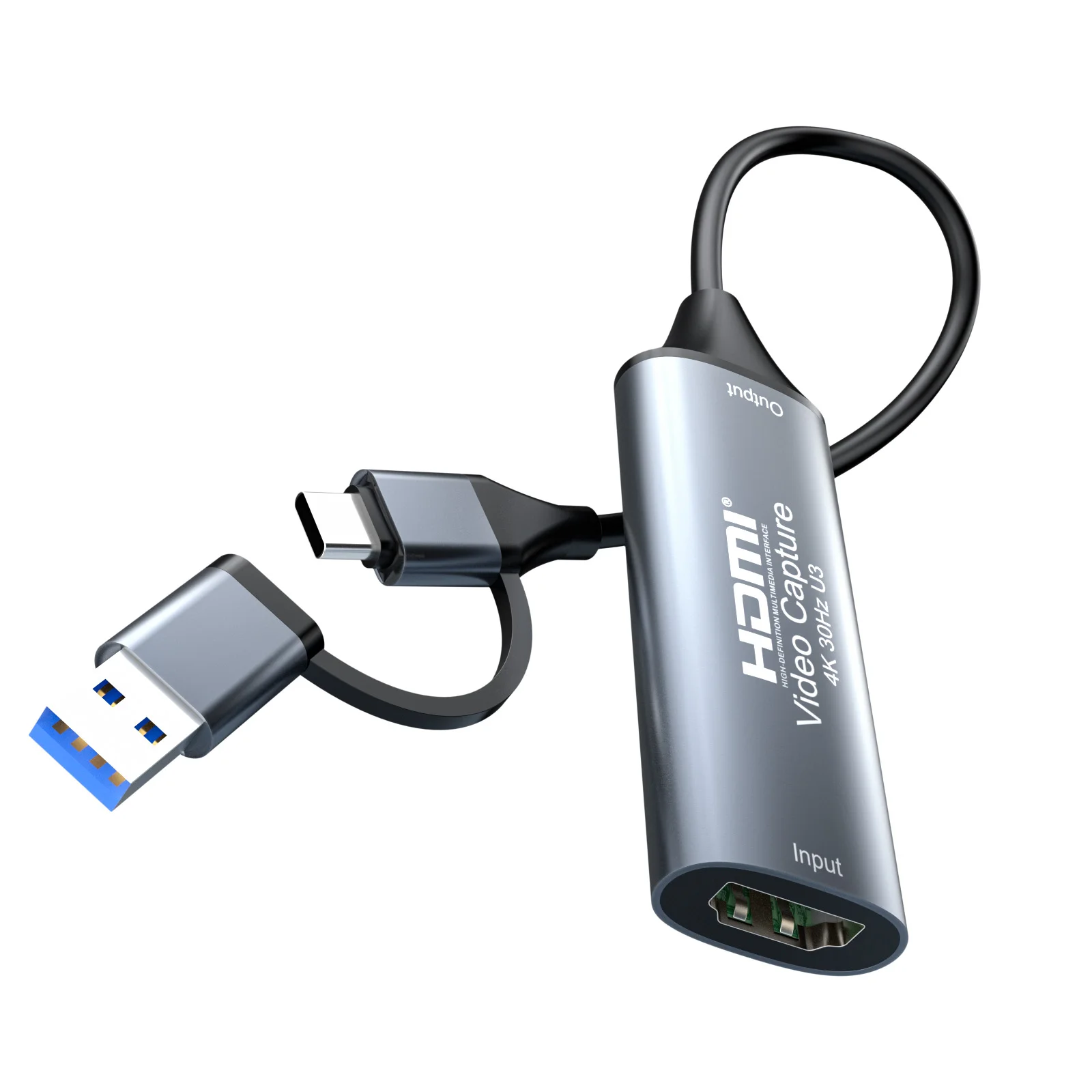 4K 30FPS HDMI Video Capture Card, USB 3.0 and Type-C for Gaming Live Streaming TV Recorder, for Windows Mac OS Android