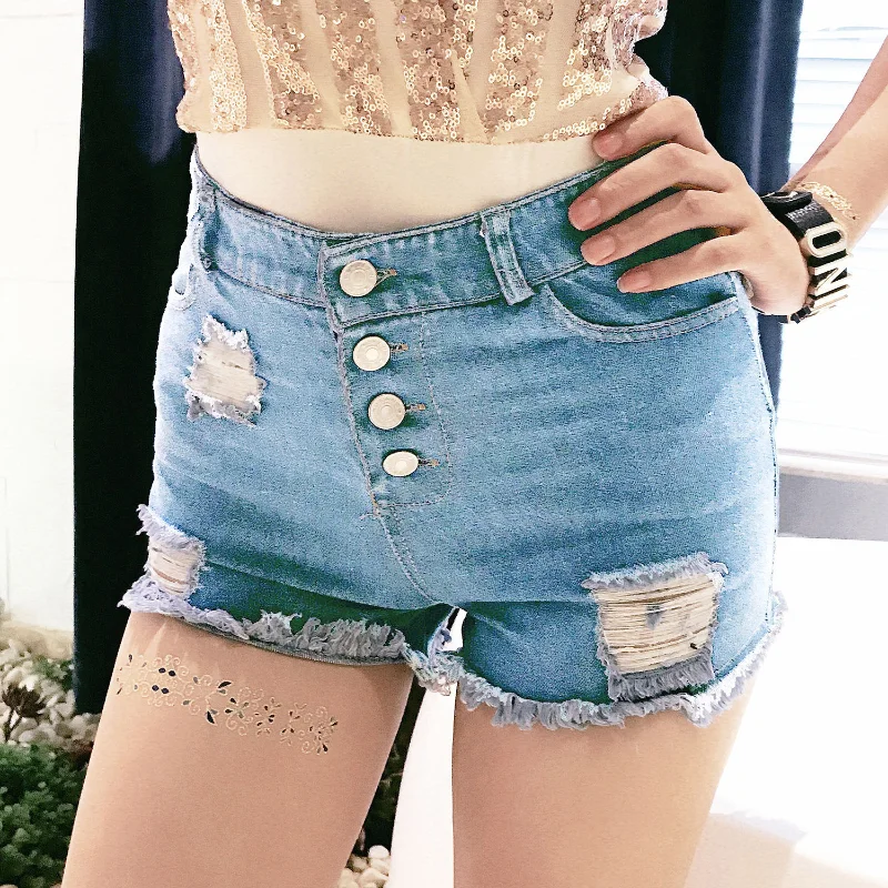 

Blue Slim Fit Low Waist Sexy Back Zippered Shorts Nightclub Bar Pole Dance Women's Mini Mini Shorts Women's DenimShortsVersatile