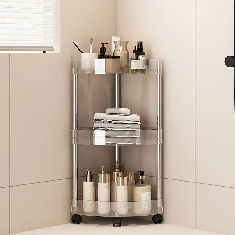 Household Corner Rack With Wheels Stainless Steel Multi-Layer Storage Corner Rack Living Room Bathroom Kitchen Shelf