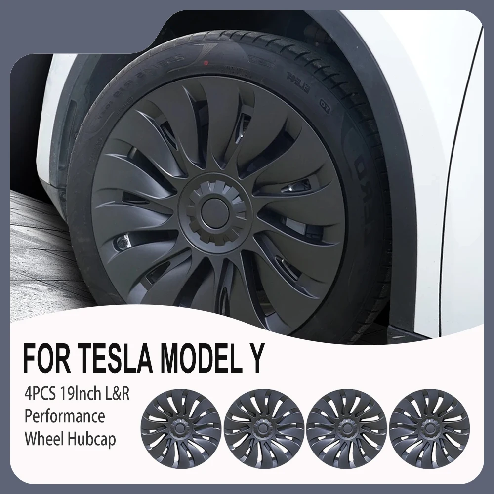 For Tesla Model Y 2023 Wheel HubcapPerformance Replacement 4PCS 19Inch Hub Cap Right & Left Hubcap Full Rim Cover Accessories