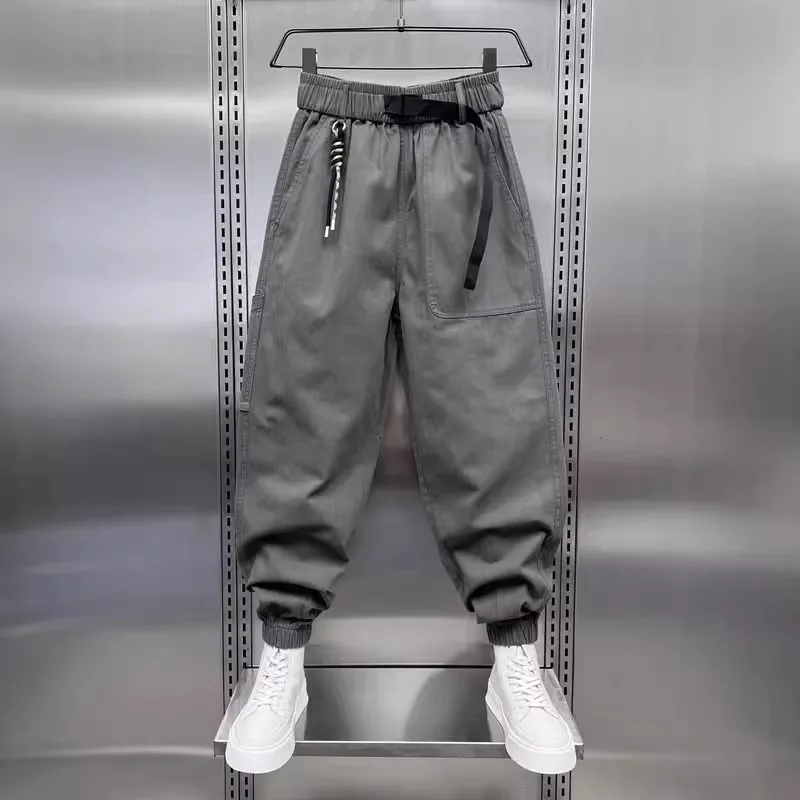 

Мужские повседневные рабочие брюки больших размеров в американском ретро-стиле, синие, с эластичным поясом, свободного кроя, весна-осень, базовый цвет