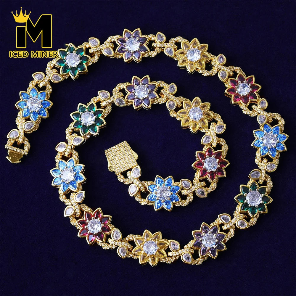 

Icedminer Flowers Iced Out Link Chain Necklaces For Women Men Zircon Bling Link Chain Choker Hip Hop Jewelry Free Shipping