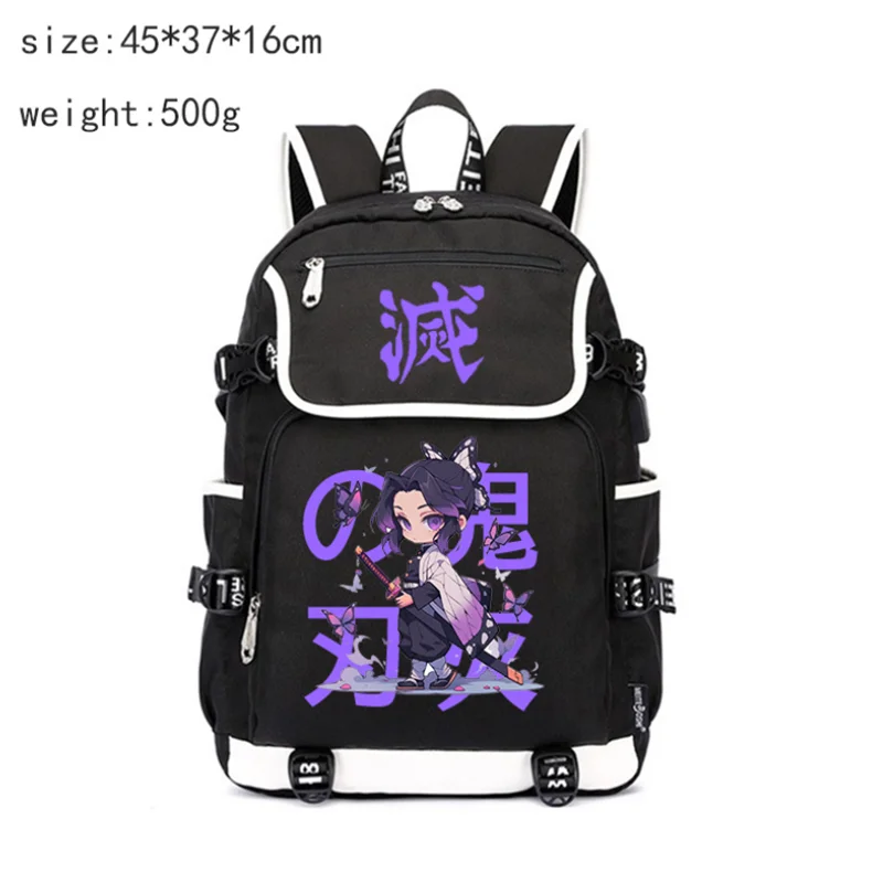 Demon Slayer Shinobu Uzui Tengen Backpack Teenarges Schoolbag Anime Men Women Fashion USB Charge Port Laptop Shoulder Mochila