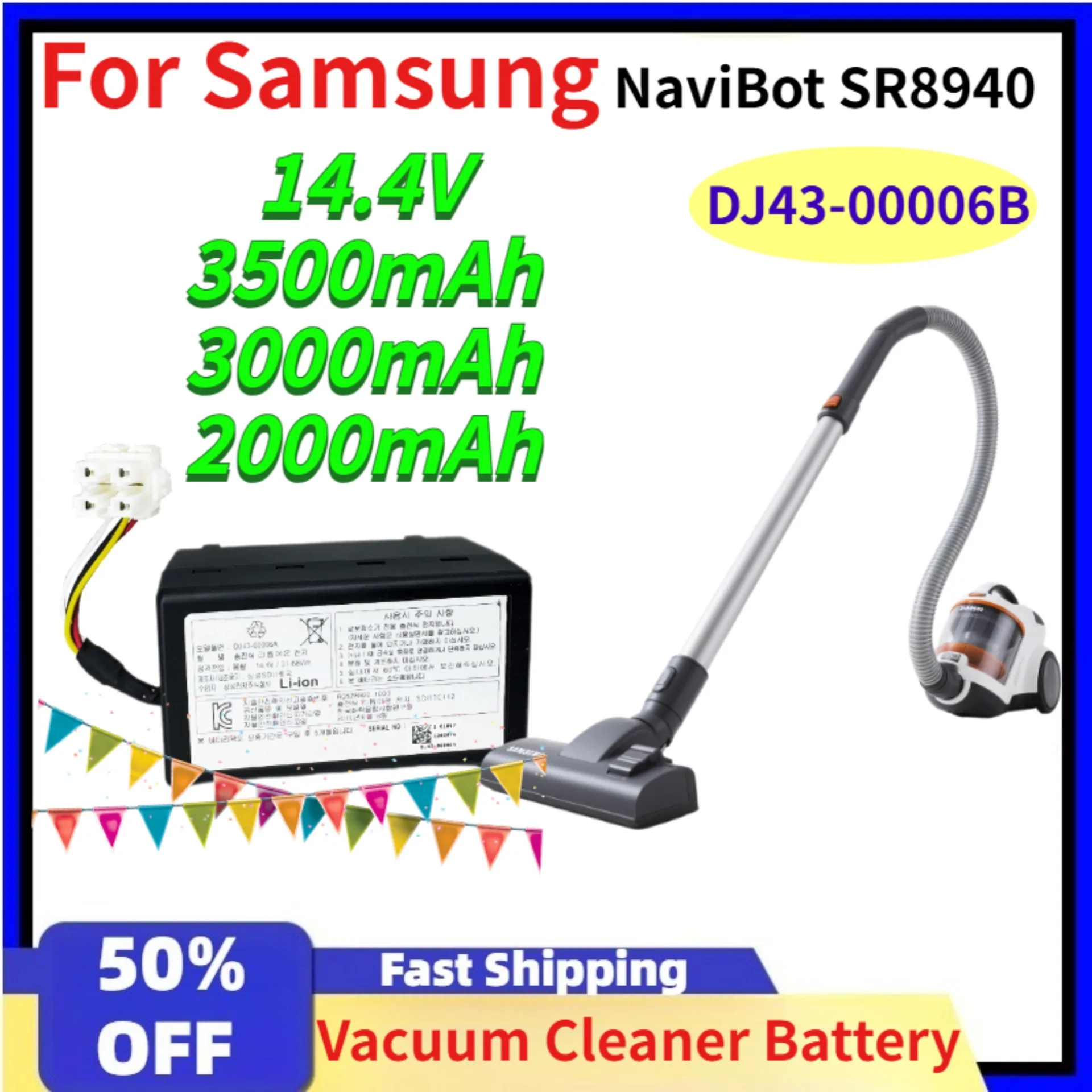 

14.4V 3500mAh 3000mAh 2000mAh DJ43-00006B Vacuum Cleaner Battery for Samsung NaviBot SR8940 Rechargeable Batteries